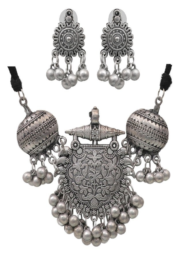 Siddhatva Statement Ethnic Afghani Indian Stylish Silver Oxidized Boho Gypsy Choker Necklace Jewelry - Image 1